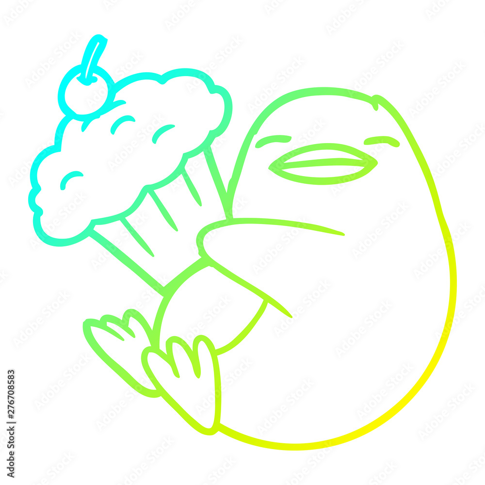 cold gradient line drawing cartoon penguin with cupcake cold gradient line drawing cartoon penguin with cupcake