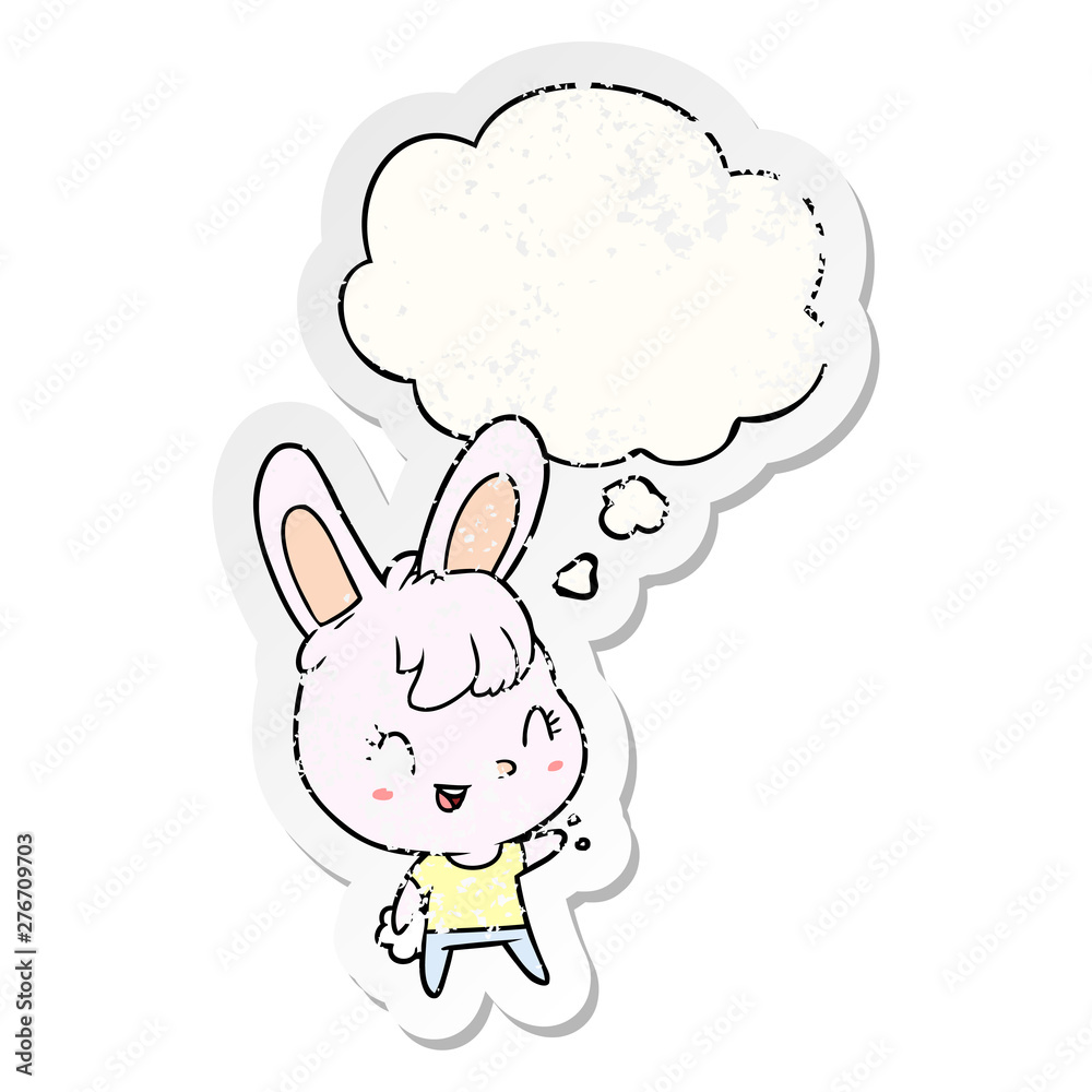 cartoon rabbit and thought bubble as a distressed worn sticker cartoon rabbit and thought bubble as a distressed worn sticker