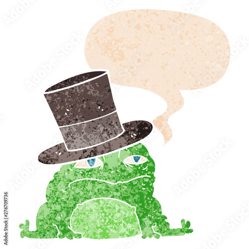 cartoon rich toad and speech bubble in retro textured style