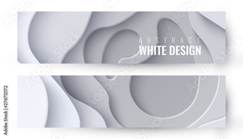 Set of two abstract white paper cut banners