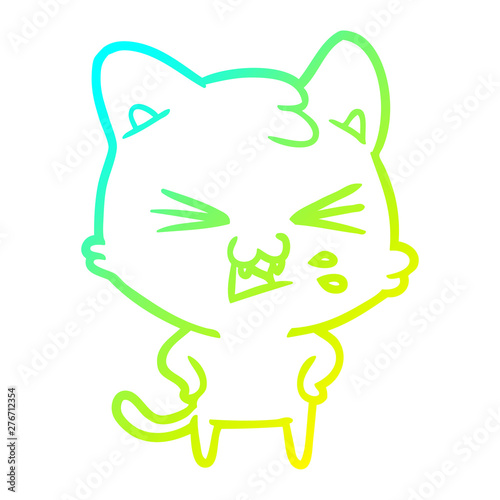 cold gradient line drawing cartoon cat hissing