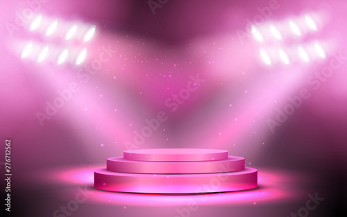 pink podium with spotlight on in the studio room