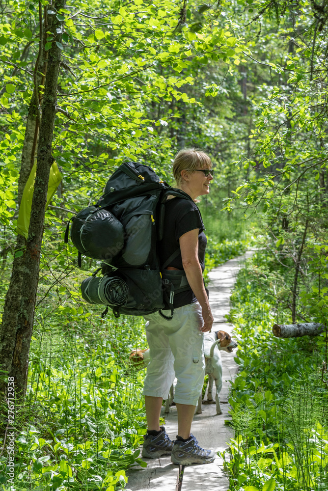 Wooman hiking in forest