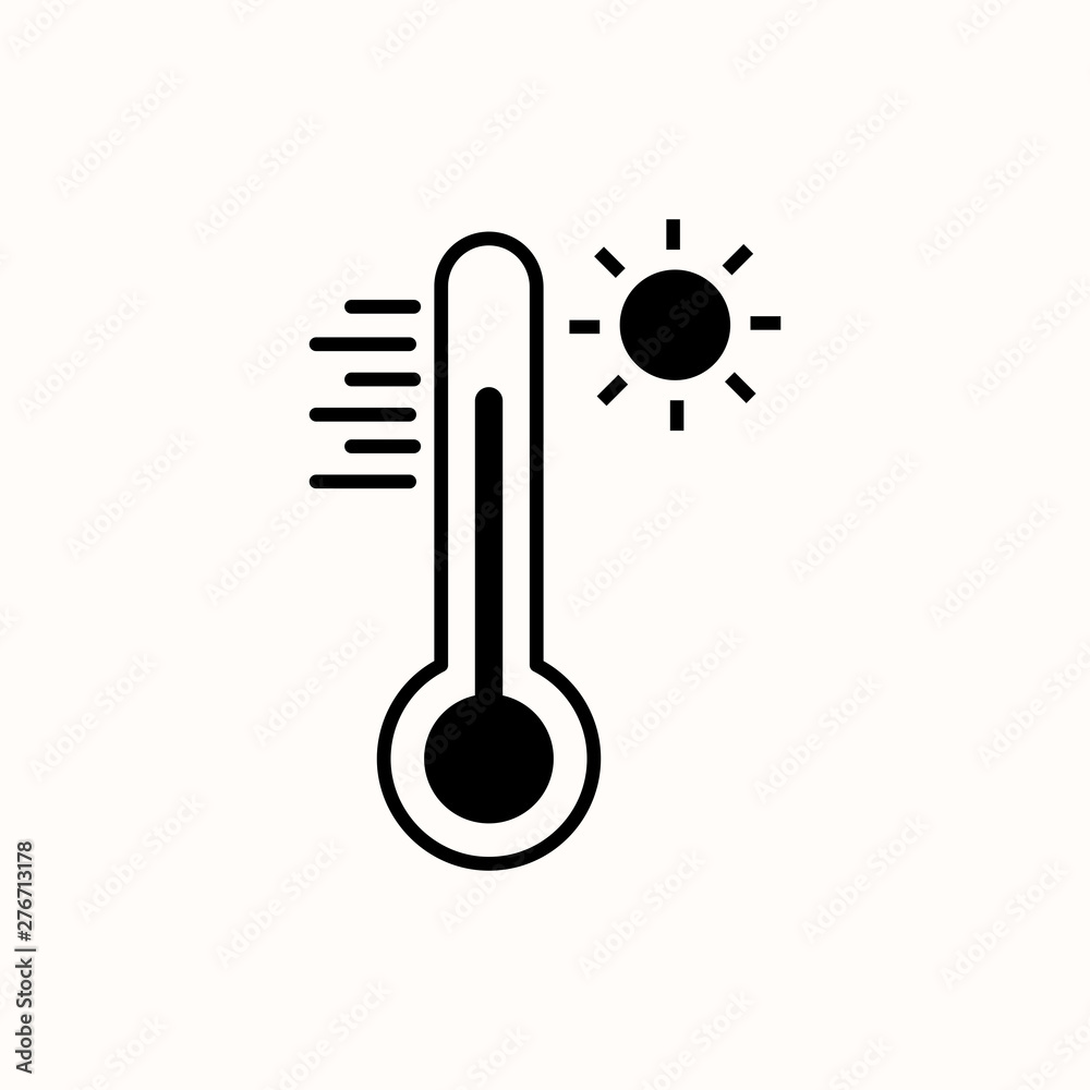 Thermometer icon, hot day high temperature icon. New trendy thermometer with sun graphic for web, logo, app, ui, icon. Vector illustration Thermometer icon, hot day high temperature icon. New trendy thermometer with sun graphic for web, logo, app, ui, icon. Vector illustration
