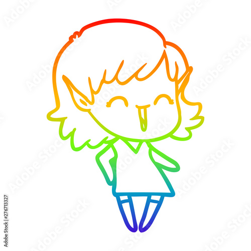 rainbow gradient line drawing cartoon elf girl