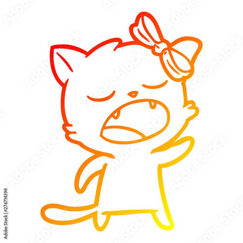 warm gradient line drawing cartoon cat meowing