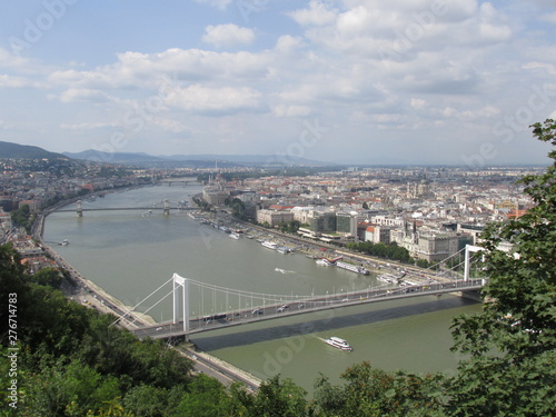 View on Three Bridges across Danube in Budapest, Hungary