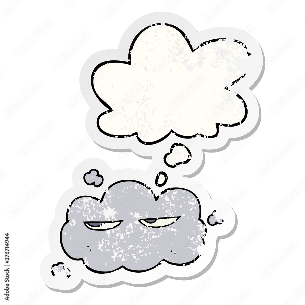 cute cartoon cloud and thought bubble as a distressed worn sticker
