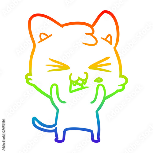 rainbow gradient line drawing cartoon cat hissing