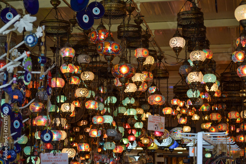 Turkish decorative lamps for sale in souvenir shop window © Aleksandr