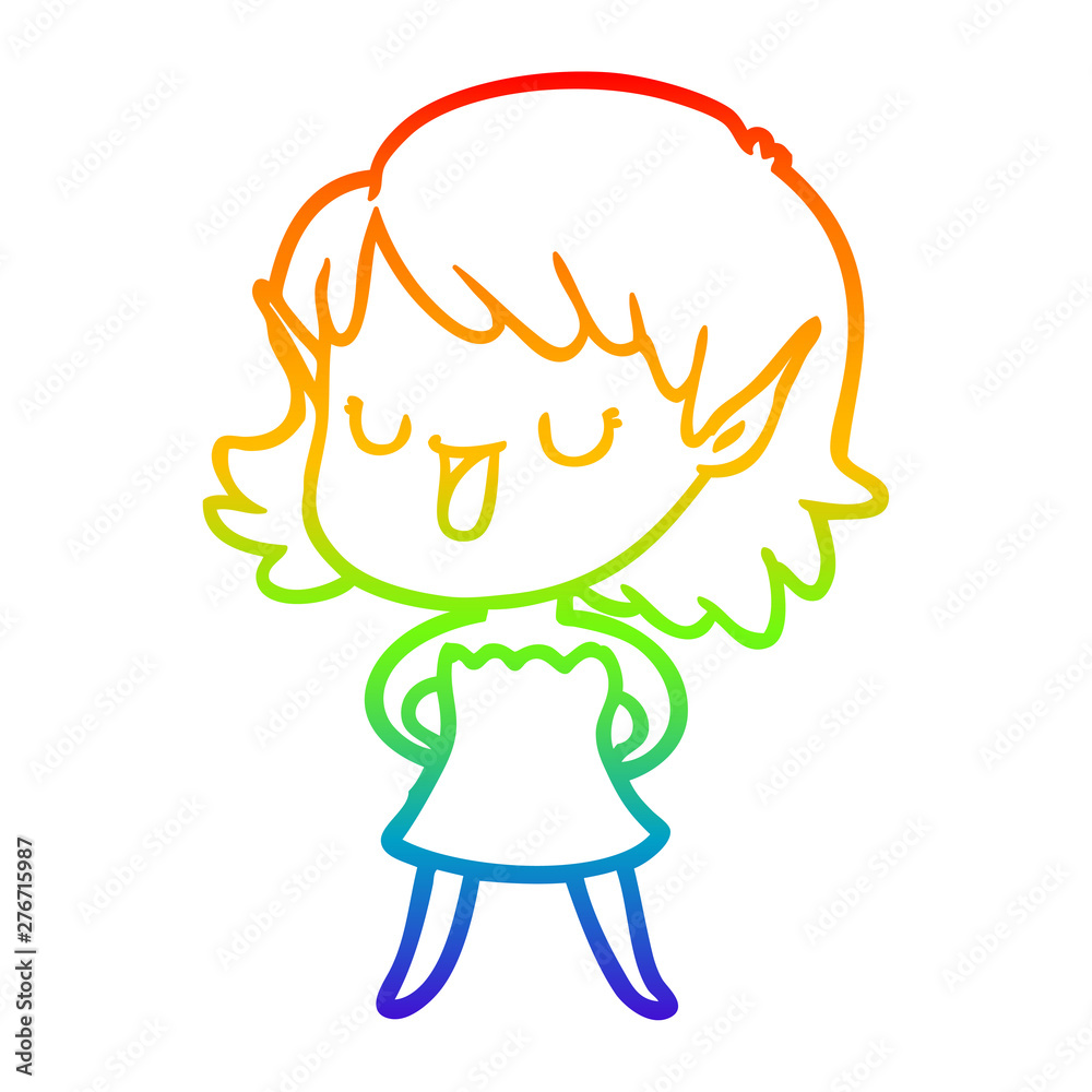 rainbow gradient line drawing cartoon elf girl rainbow gradient line drawing cartoon elf girl