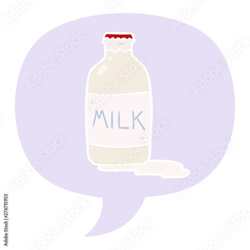 cartoon pint of fresh milk and speech bubble in retro style