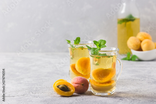 Apricot mint green tea. Selective focus, space for text.