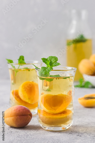 Apricot mint green tea. Selective focus, space for text.