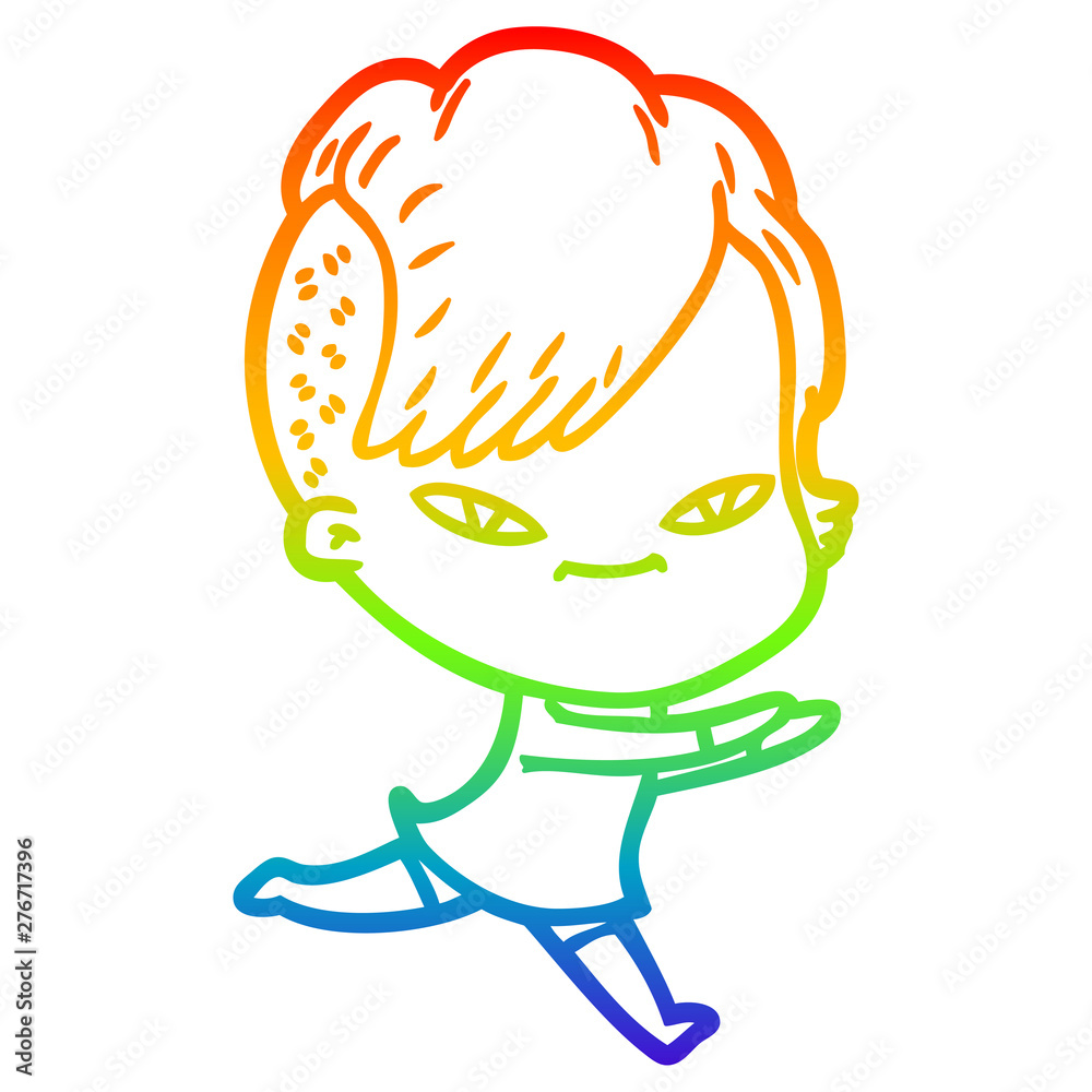 rainbow gradient line drawing cute cartoon girl with hipster haircut rainbow gradient line drawing cute cartoon girl with hipster haircut