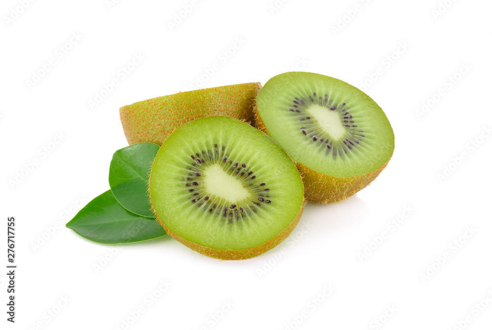 Fototapeta premium fresh sliced and half cut green kiwi on white background