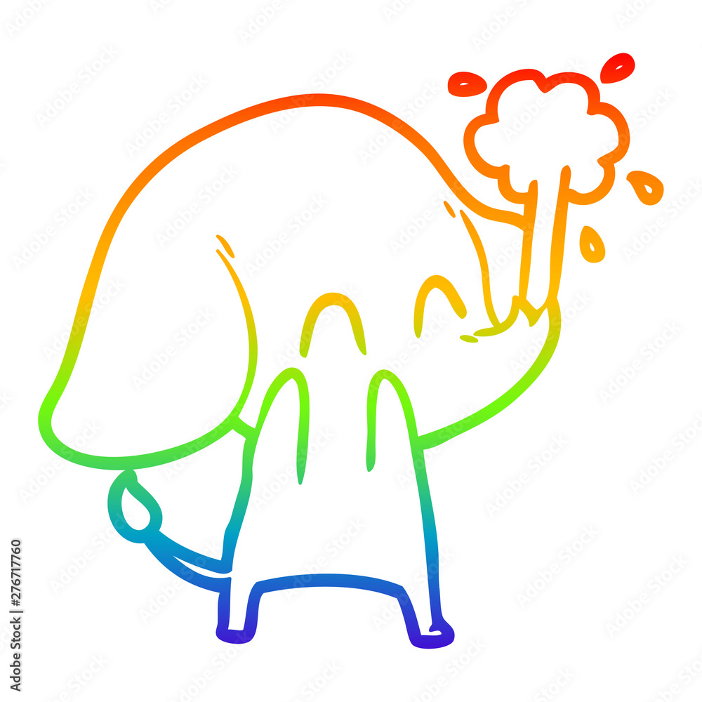 rainbow gradient line drawing cute cartoon elephant spouting water rainbow gradient line drawing cute cartoon elephant spouting water