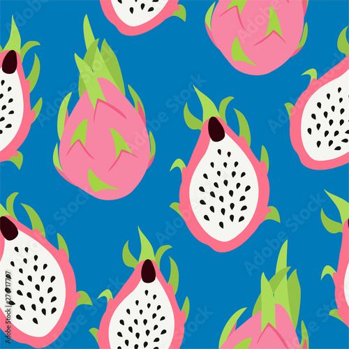 Dragon fruit pattern. Tropical vector seamless texture. 