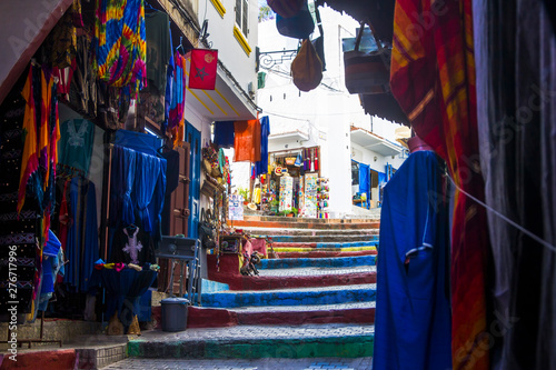 residential buildings in the old city of Tangier in Morocco photo