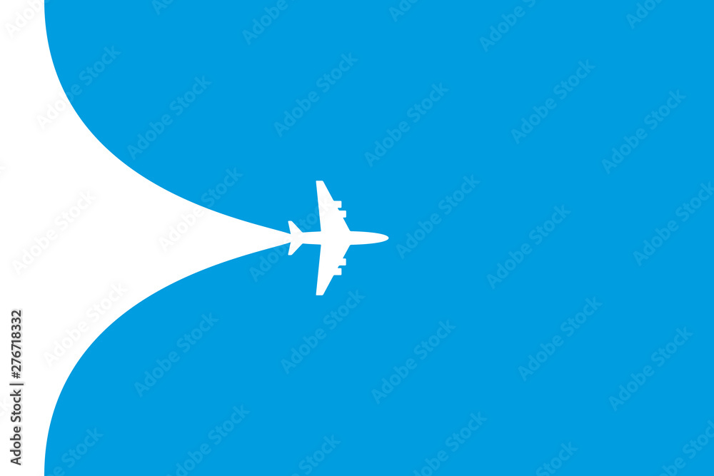 Fototapeta Biały samolot symbol na niebieskim tle. Baner ścieżki lotu samolotu