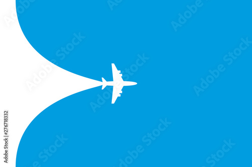 Fototapeta White plane symbol on a blue background