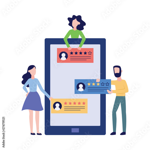 People give review feedback or send rating messages flat vector isolated on white.