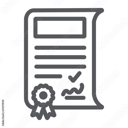 School sertificate line icon, achievement and award, diploma sign, vector graphics, a linear pattern on a white background.