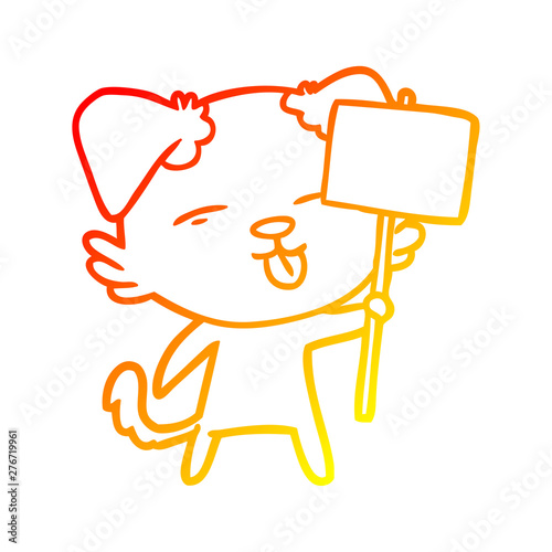 warm gradient line drawing cartoon dog holding sign post © lineartestpilot