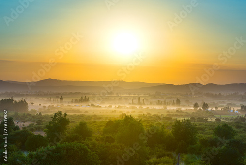 Dawn in the crop fields and farms at Region del Maule in southern Chile photo