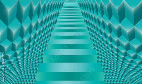 Staircase in the ice palace. Abstract cubes background
