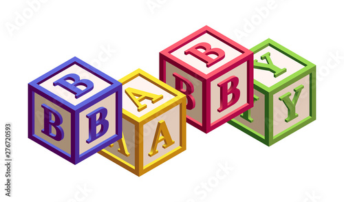 Isometric Kids Blocks with Letters and a Word 'Baby'