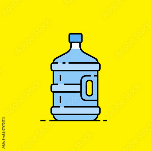 5 gallon water bottle line icon. Large clear blue plastic bottled mineral water container symbol isolated on yellow background. Vector illustration.