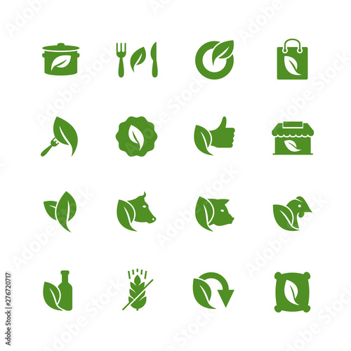 Organic Food and Store Related Icon Set in Glyph Style
