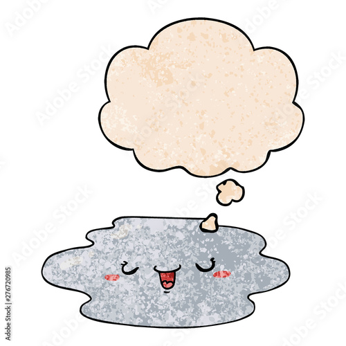 cartoon puddle with face and thought bubble in grunge texture pattern style