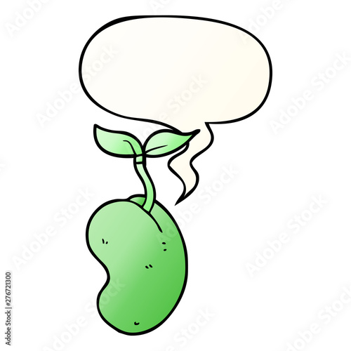 cartoon sprouting seed and speech bubble in smooth gradient style