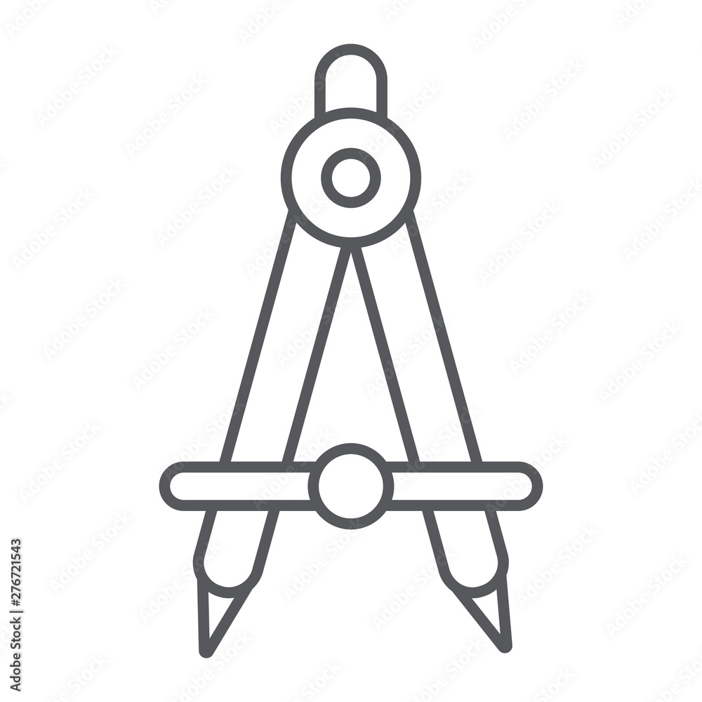 School compass thin line icon, architect and drafting, engineering equipment sign, vector graphics, a linear pattern on a white background. School compass thin line icon, architect and drafting, engineering equipment sign, vector graphics, a linear pattern on a white background.