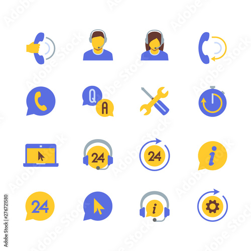 Support Service and Telemarketing Vector Icon Set in Flat Style