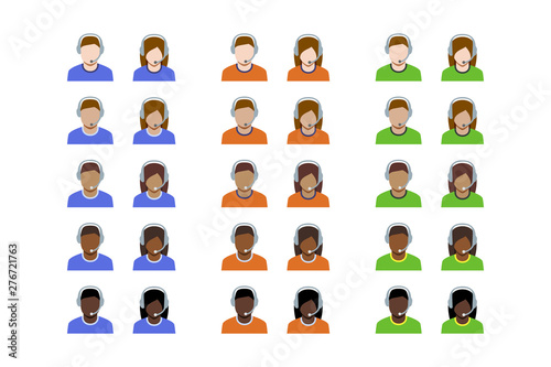 Support Managers Icon Set in Flat Style with Five Skin Tones