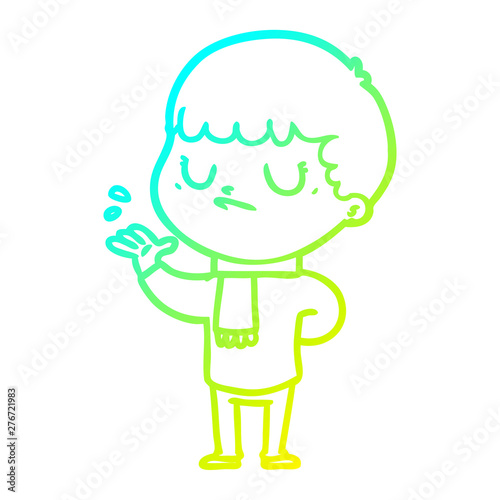 cold gradient line drawing cartoon grumpy boy
