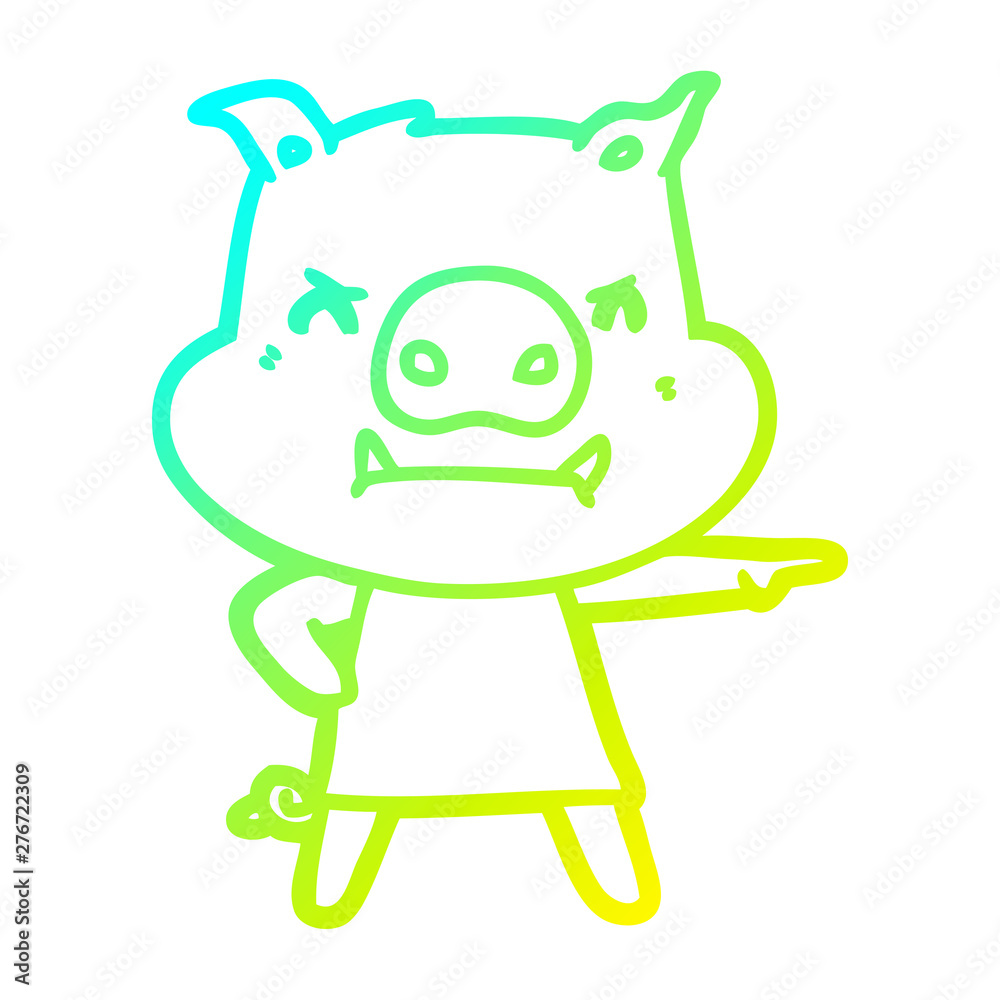 cold gradient line drawing angry cartoon pig in dress pointing cold gradient line drawing angry cartoon pig in dress pointing