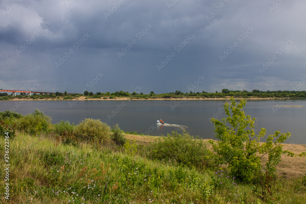 The river Oka to Murom, Russia overcast rainy summer day The river Oka to Murom, Russia overcast rainy summer day