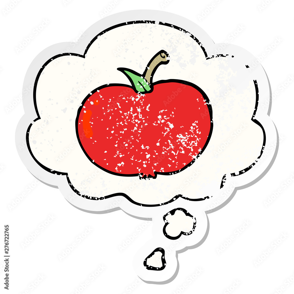 Fototapeta premium cartoon apple and thought bubble as a distressed worn sticker
