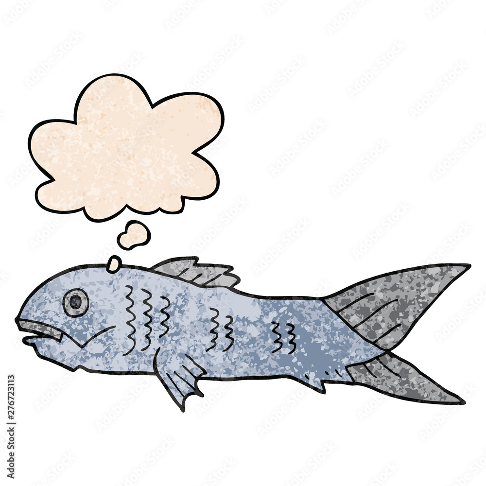 Fototapeta premium cartoon fish and thought bubble in grunge texture pattern style