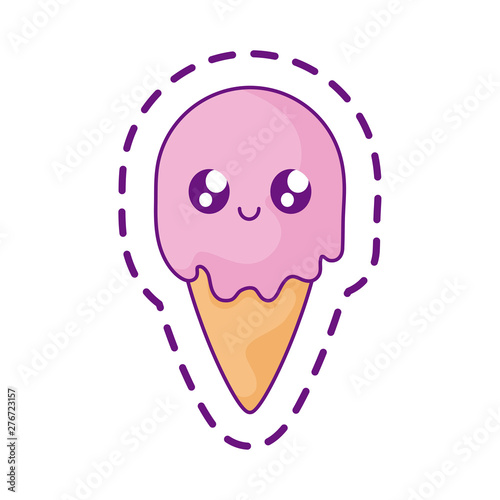 patch of delicious ice cream in cone kawaii