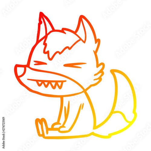 warm gradient line drawing angry wolf cartoon