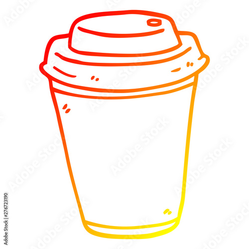warm gradient line drawing cartoon takeout coffee cup