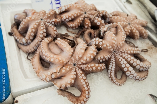 Fresh octopus for sale on local fish market