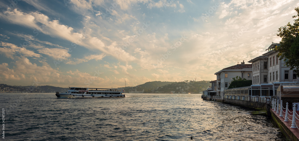 Passenger boats sail on the Bosphorus in the morning, Istanbul , Turkey 