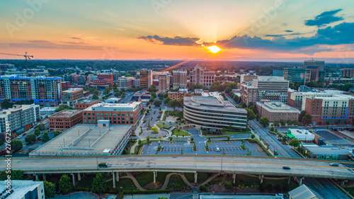 Greenville South Carolina SC Skyline Aerial at Sunset photo