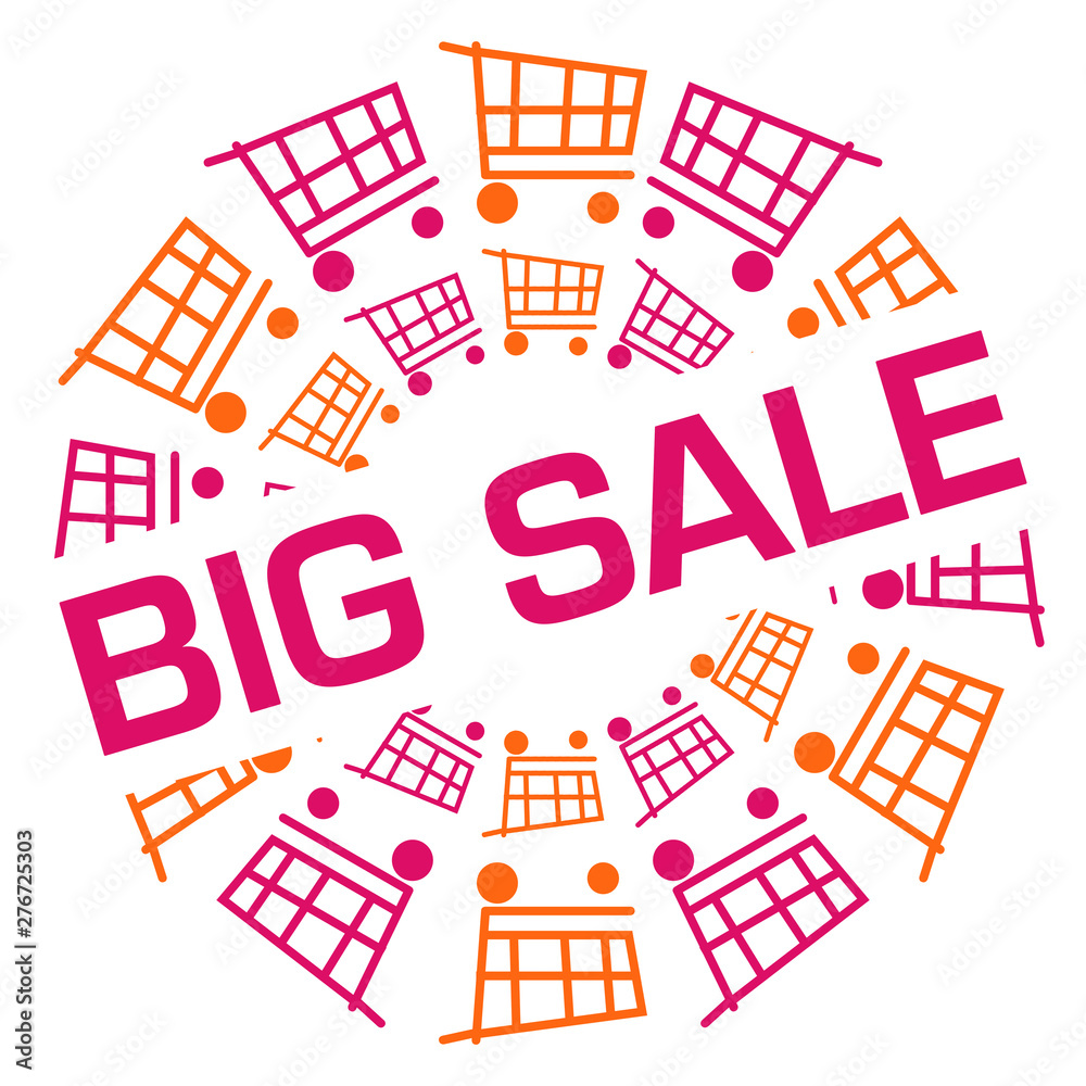 Big Sale Pink Orange Shopping Cart Circular Badge Style 